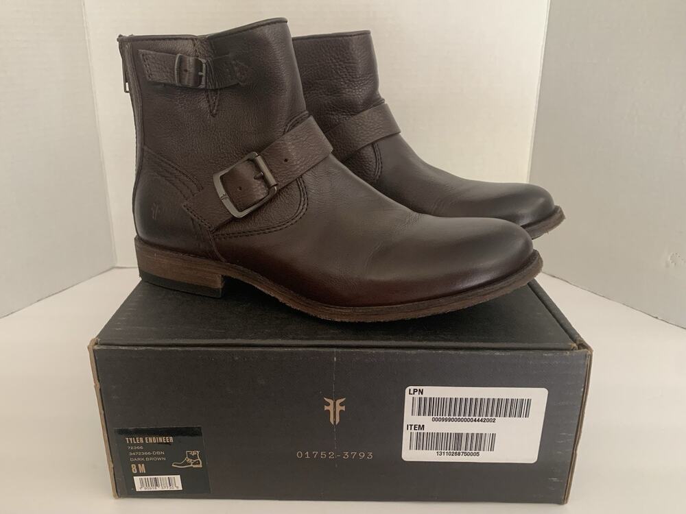 Frye Tyler Engineer Boots Women's 8 M Brown Leather Buckle Zip NIB